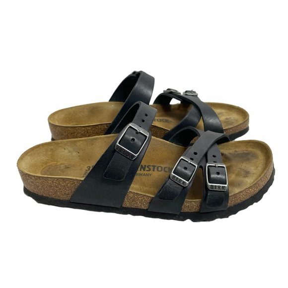 Birkenstock Shoes - Birkenstock | Franca Leather Cross Strap Footbead Sandal Black Size 37
